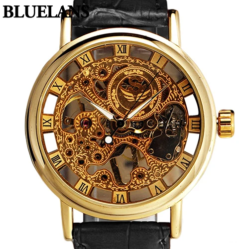 

2018 Men's Gorgeous 3D Ultra-thin Golden Hollow Carve Dial Luxury Mechanical Clock Watch Skeleton Drop Shipping