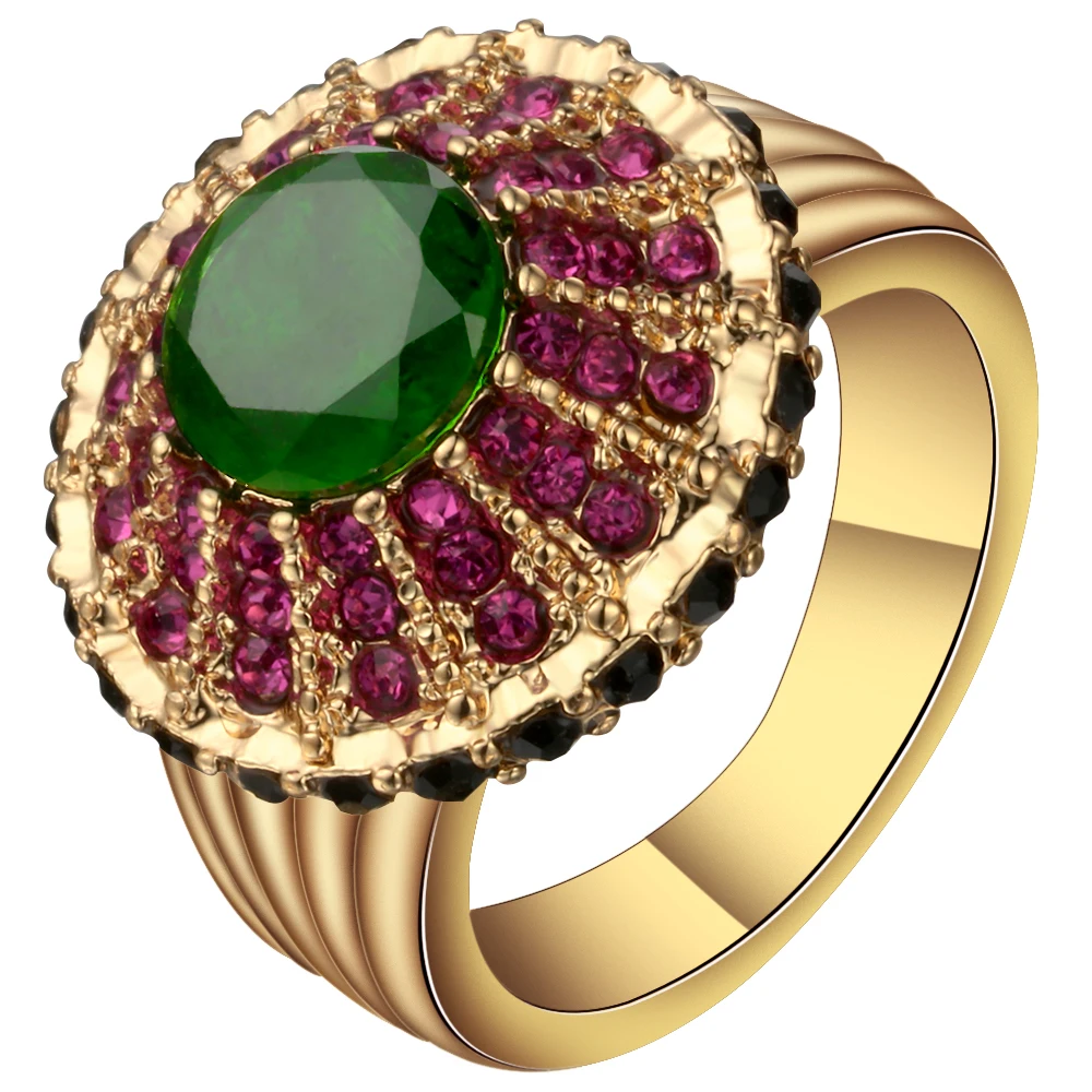 

Luxury Beautiful Flower Gold Color Rings Romantic Exaggerated Wedding Green Zircon Crystal Ring Female Jewelry Accessories Cheap