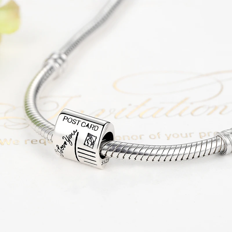 ELESHE European Pink CZ Crystal Envelope Postcard Charm Bead fit Original ELESHE Charms Bracelet Necklace DIY Wholesale Jewelry