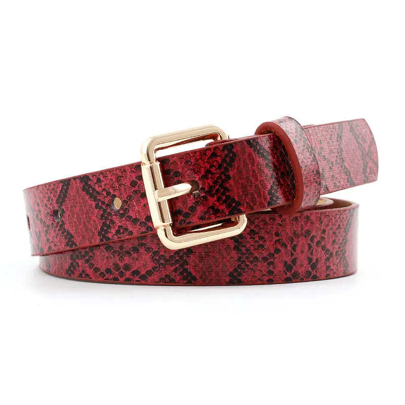 Wholesale Snake Print Leather Belts For Women High Quality Vintage Female Dress Belt Gold Square Pin Buckle Jeans Waistband 834 - Цвет: red