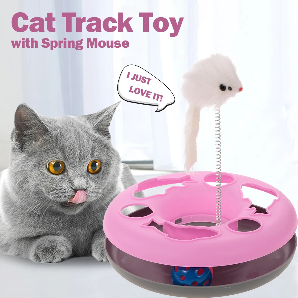

Track Moving Ball Toy For Kittens Cats Pet Cat Interactive Turntable Ball Disk Toy With Spring Mouse Playing Exercise Products