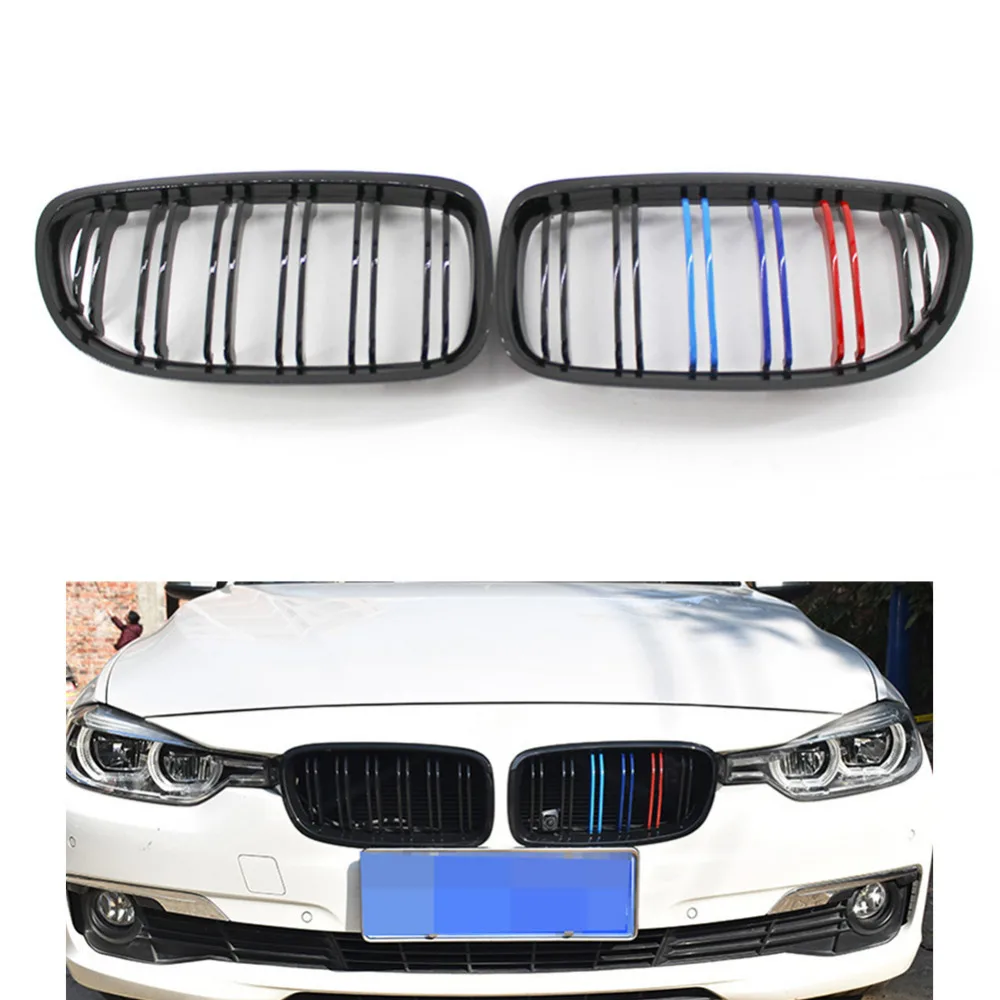 

For BMW E90 2009-2011 Universal 1 Pair Car Styling Front Grill Gloss M-Color Black Double Slat Replacement radiator Grille mesh