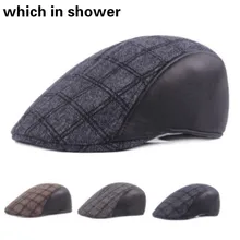 Лоскутная ПУ клетчатая плоская кепка для мужчин Винтажный Стиль искусственная кожа мужской берет акриловый вязаный Biona Кепка в стиле ретро