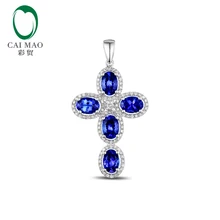 14K White Gold Natural 4.18ct Top Luster Violet Blue Tanzanite Cross Diamond Pendant