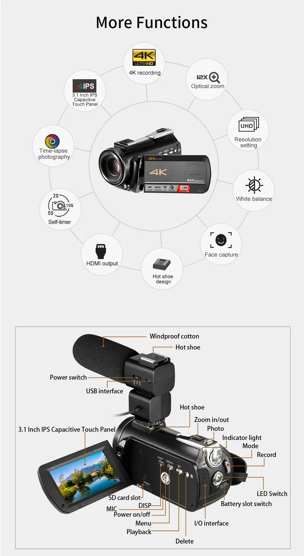 Winait профессиональная UHD 4k домашняя цифровая wifi видеокамера/видеокамера