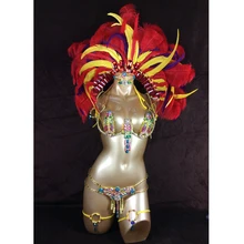 free shipping hot saling 2016 top quality Samba Rio Carnival Costume Sexy Belly Dancing Costume with Feather Headdress