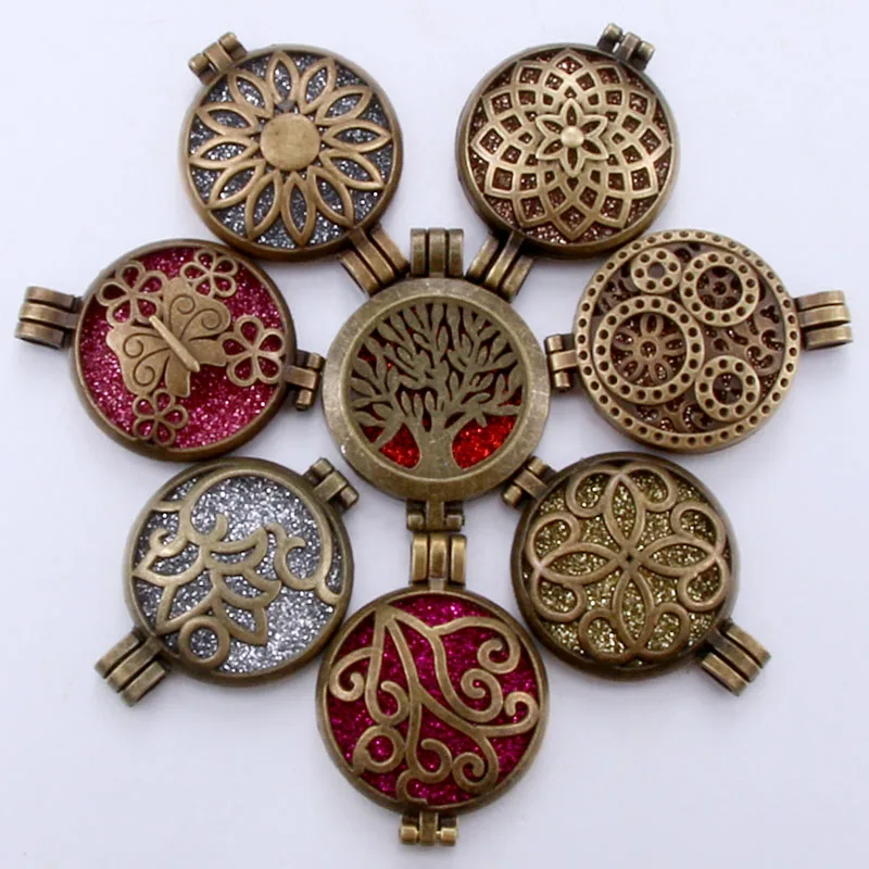 

Pattern shape Aroma Diffuser Necklace Bronze Lockets Pendant Perfume Essential Oil Aromatherapy Locket Necklace With Pads