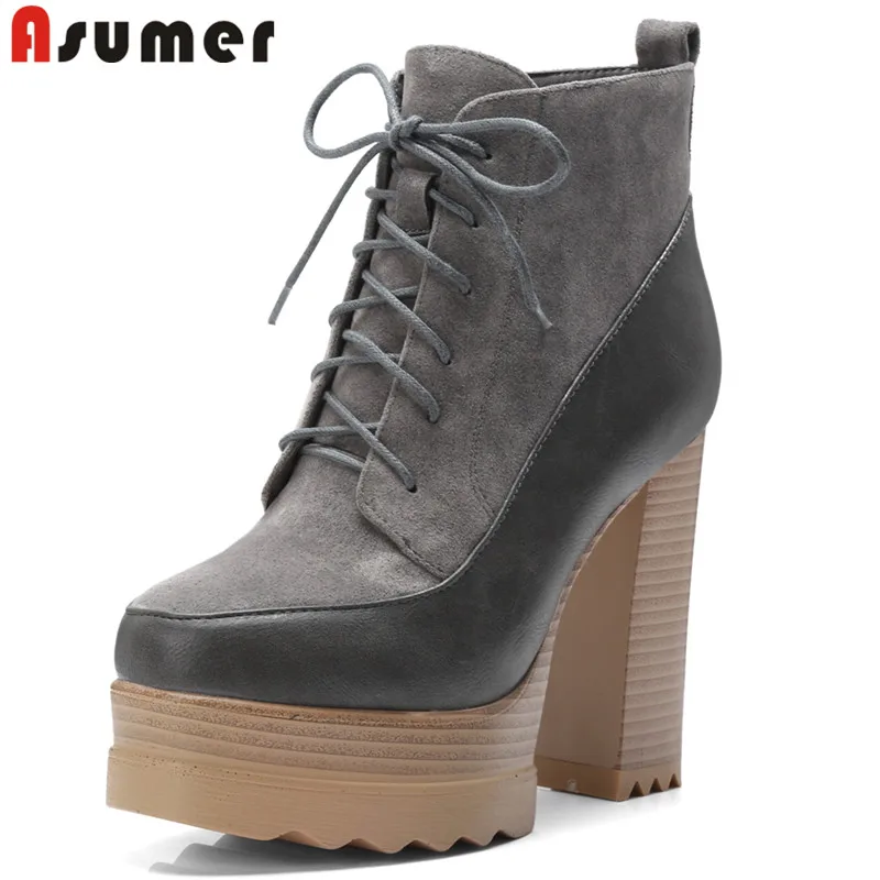 Mode Taille Bottes 42 Dentelle 34 Asumer Automne Jusqu'à Pour Ote Apricot Femmes La Haute Hiver Dames forme Cheville Plate Zip Grande noir Talons gris Ronde 0qwtw5I