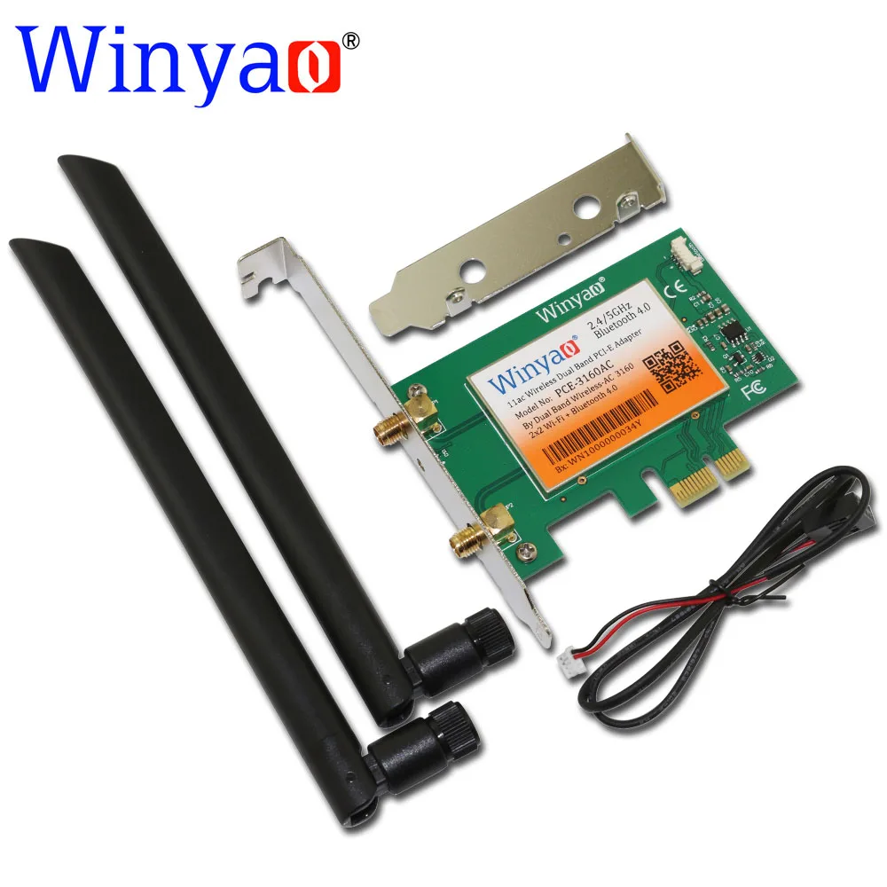 Winyao PCE 3160AC Dual Band PCi E X1 Desktop WiFi Card 433Mbps Wireless