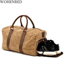 Мужская спортивная сумка для путешествий, холщовая кожаная водонепроницаемая сумка на выходные, вместительная мужская сумка на плечо