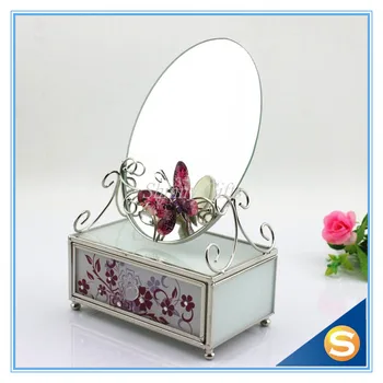 

Wholesales Glass Storage Box with Mirror Desk Stand Jewelry Box