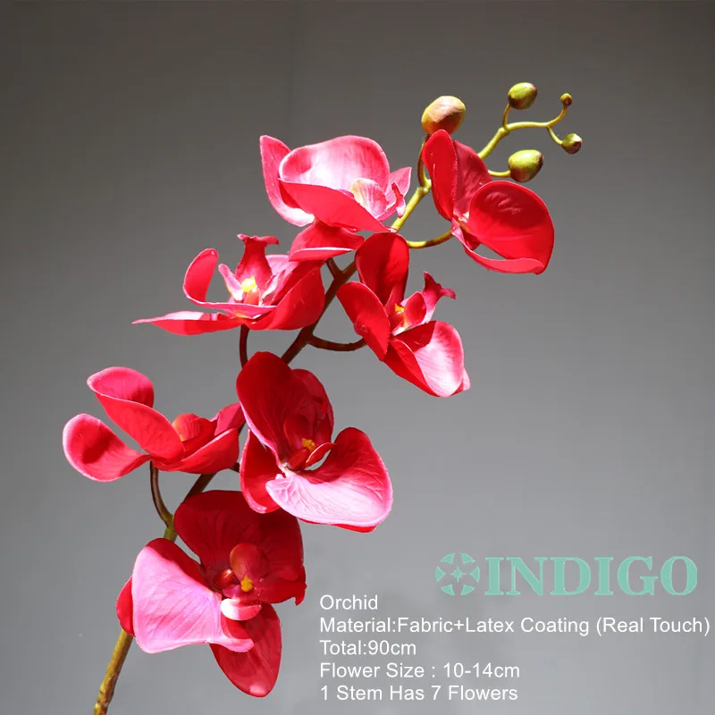 Красный цветок орхидеи, большой размер 90 см(3 шт. Орхидея+ 3 шт. лист), настоящий цветок для свадебной вечеринки, декоративный цветок