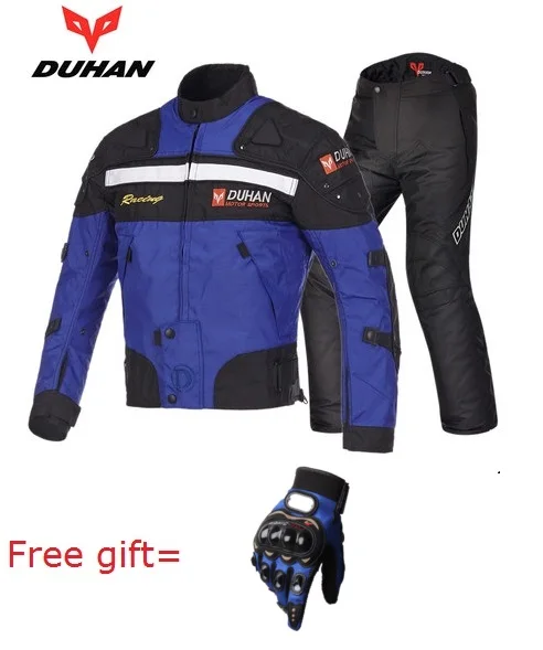 DUHAN, Мужская мотоциклетная куртка, зимние куртки для езды на мотоцикле, теплые штаны, комплекты одежды для внедорожных гонок, профессиональные комплекты - Цвет: blue suits