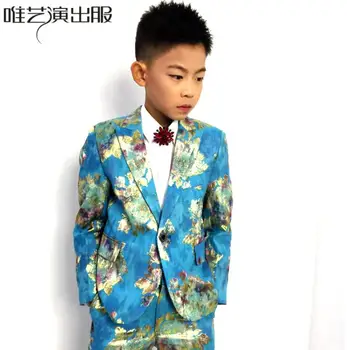 

Children's Festival clothes men embroidered suits designs masculino homme stage singers child jacket men blazer campus star blue