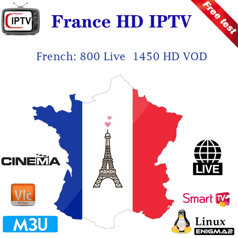 1 год IP tv Франция Subcription с 800 Faench каналы взрослые новости Live Sport cinema поддержка VLC