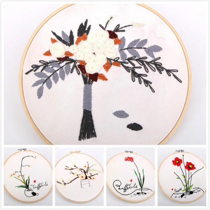 

DIY Flower Embroidery Kit,Hand Embroidery with Hoop,Handmade Needlework for Beginner Cross Stitch Set,Swing Painting Home Decor