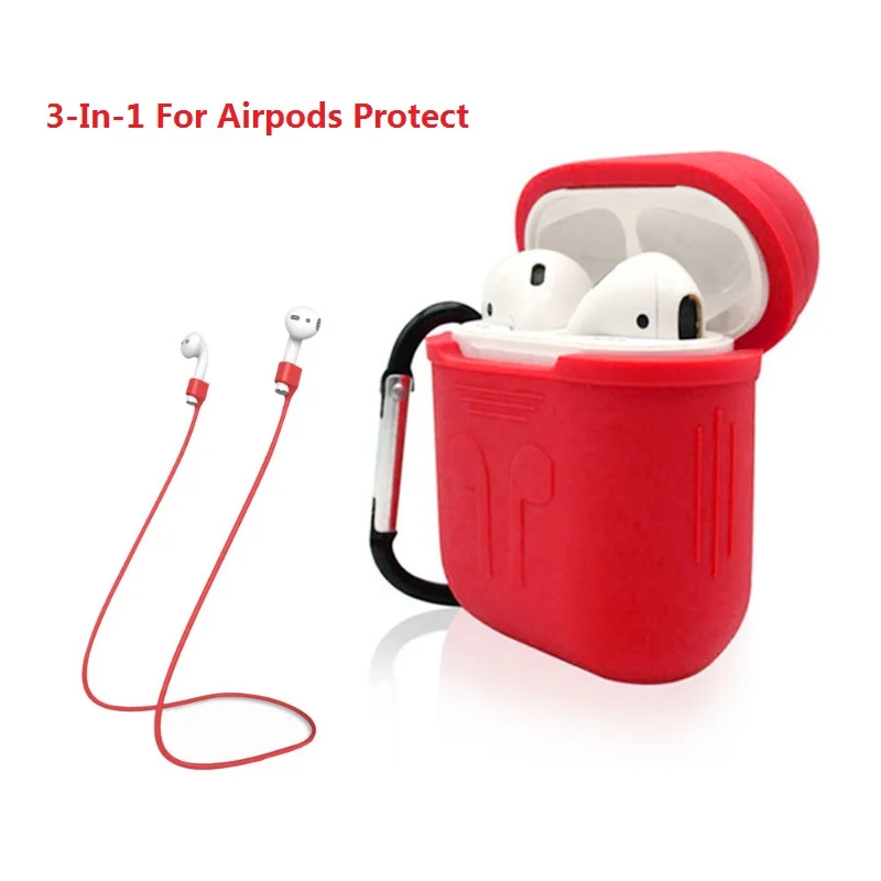 

RBAYSALE 3 In 1 Earphone Silicone Case Cover Headphone Pouch Protective Anti Lost Strap Hook Wireless Earbud Non Slip Waterproof