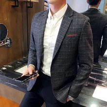 Новая повседневная модная Корейская версия тренда красивый костюм мужской тонкий британский стиль костюм куртка одно пальто