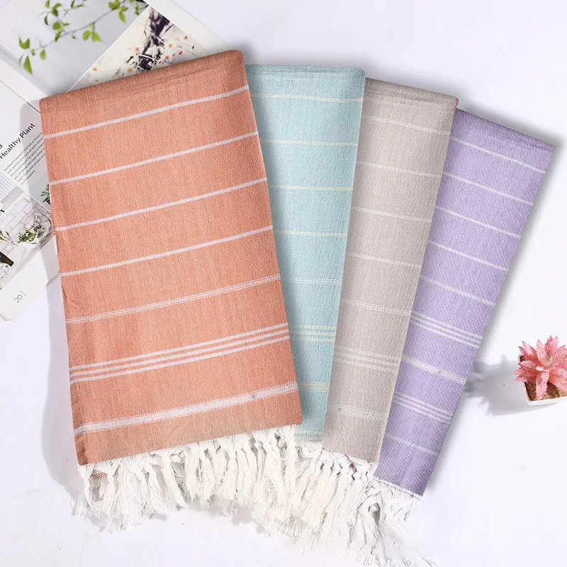 

Striped cotton Turkish beach towel tassels thin bath towel travel camping shawl sauna gym swimsuit blanket 100 * 180 cm FD