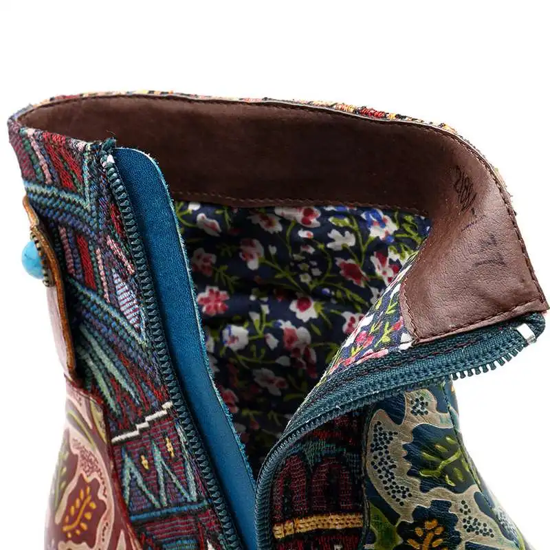 Socofy/ботинки из натуральной кожи с принтом в стиле ретро; женская обувь; женские ботильоны в байкерском стиле на молнии в винтажном стиле; женская обувь; ботинки; Botas