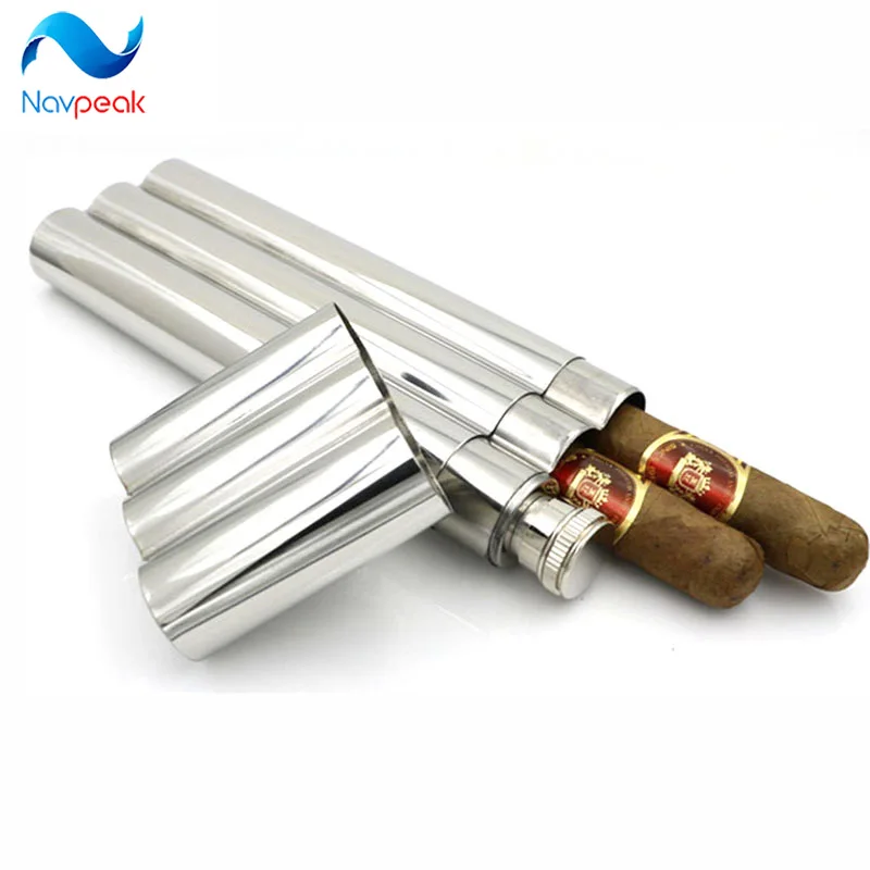 

Hip Flask Mirror Polished with two Cigar Tube 2 OZ and a Funnel Grade 304 Stainless Steel Business Man Travel Carry Case Holder
