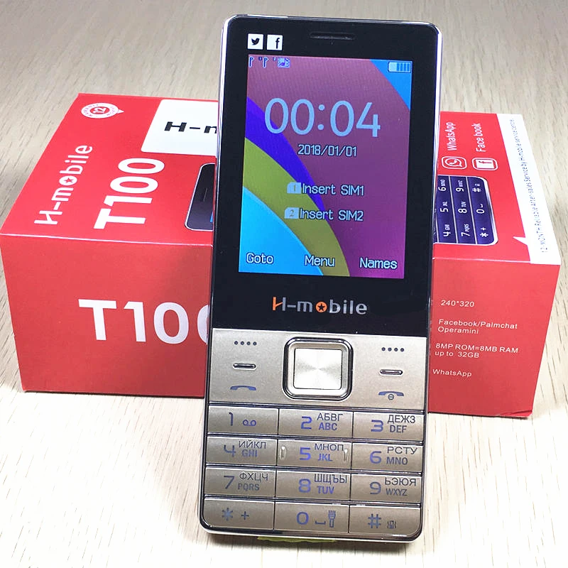 2,8 "экран двойной сим большой звук мобильного телефона испанский Русский язык Русский Клавиатура H-Mobile T100 T200