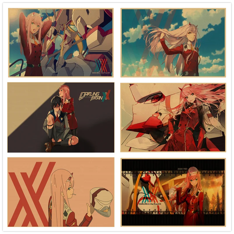 Darling in the FranXX HIRO ZERO TWO ICHIGO GORO стикер на стену плакат из крафт-бумаги японского аниме плакат ретро плакат 30*21 см