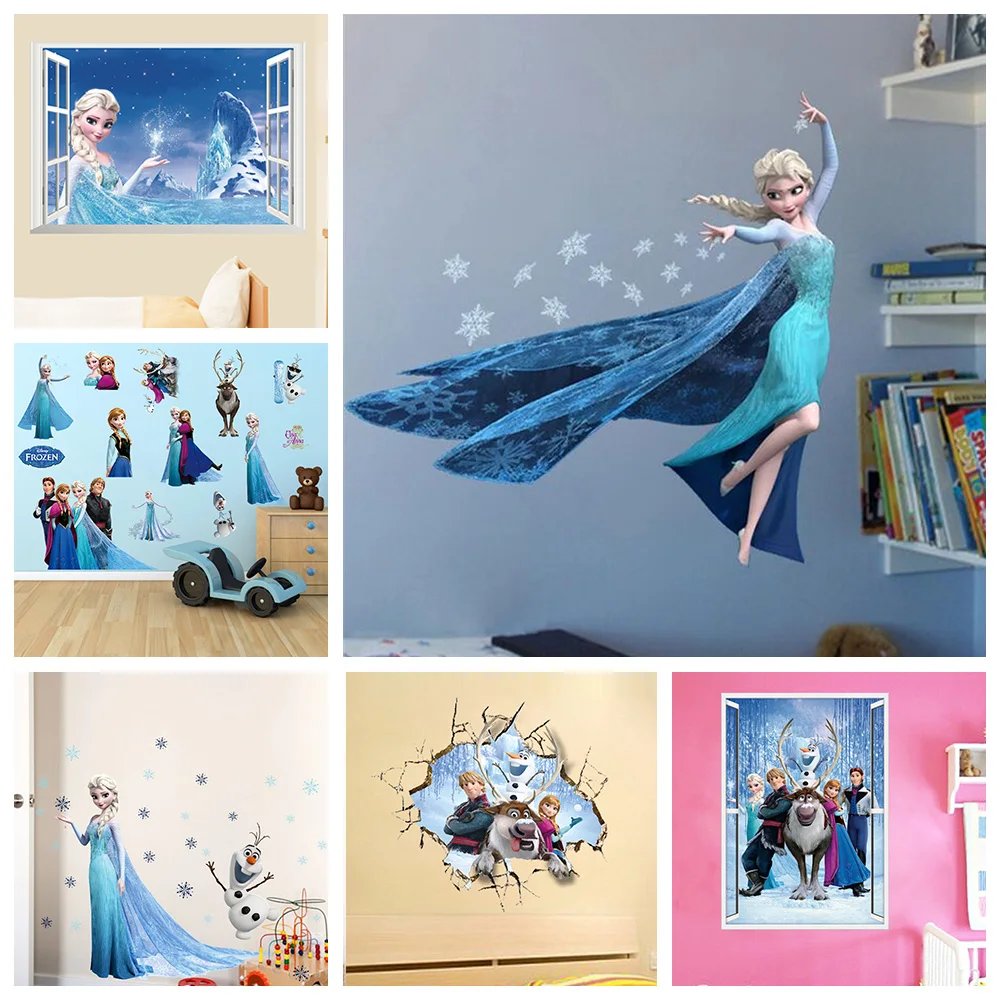 Elsa Anna Princess Wall Stickers For Girls Room Home Decoration Diy Cartoon Frozen Movie Mural Art Anime Posters Kids Decals