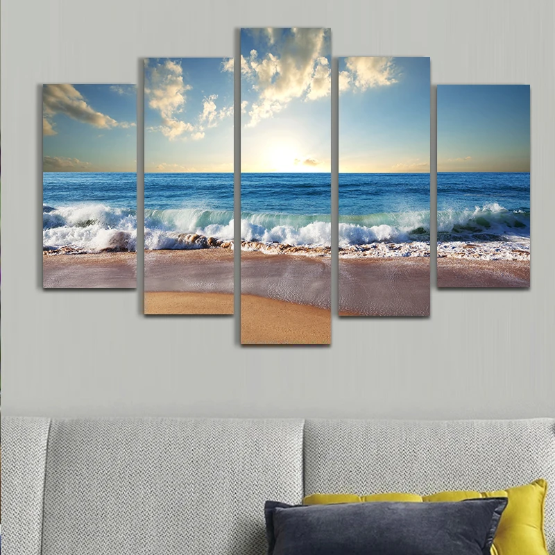 

Discount 5 pcs Ocean Sunset Printed Oil Painting Wall Art Canvas Home Decorative Pictures