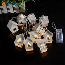 

LumiParty Battery Operation Wooden Christmas Tree String Lights With 10 LED House Shape Christmas Lights For Outdoor Decorations