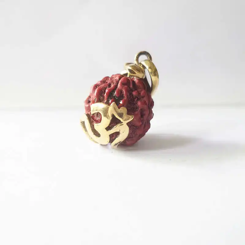 

Tibetan Golden Brass OM Amulet with Snake God Nepal Big Five Faces Rudraksha Bodhi Beads TBP592