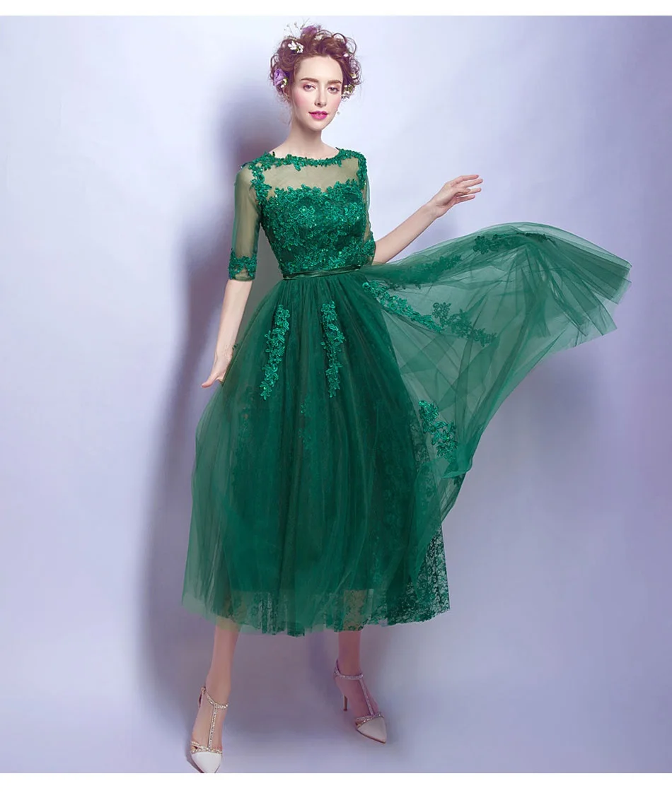 SOCCI элегантный зеленый кружево спинки Половина рукава вечернее платье годовой ужин отделка жемчужными бусами невесты платья Формальные Вечерние