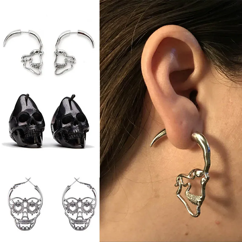 

New Arrival Punk Rock Style Silver Gold Color Skull Stud Earrings For Women Men Skeleton Ear Jewelry Gift