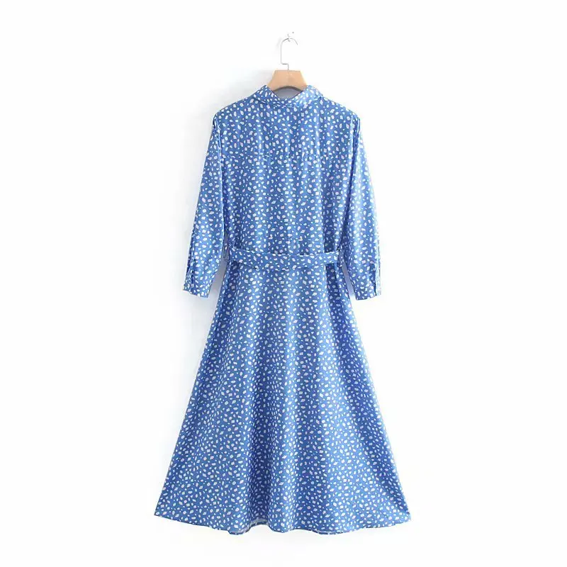 Summer Dress Women England Style Short Sleeve Print Sashes Blue Sexy Midi Drees Vestidos De Fiesta Party Dress DS42 (7)