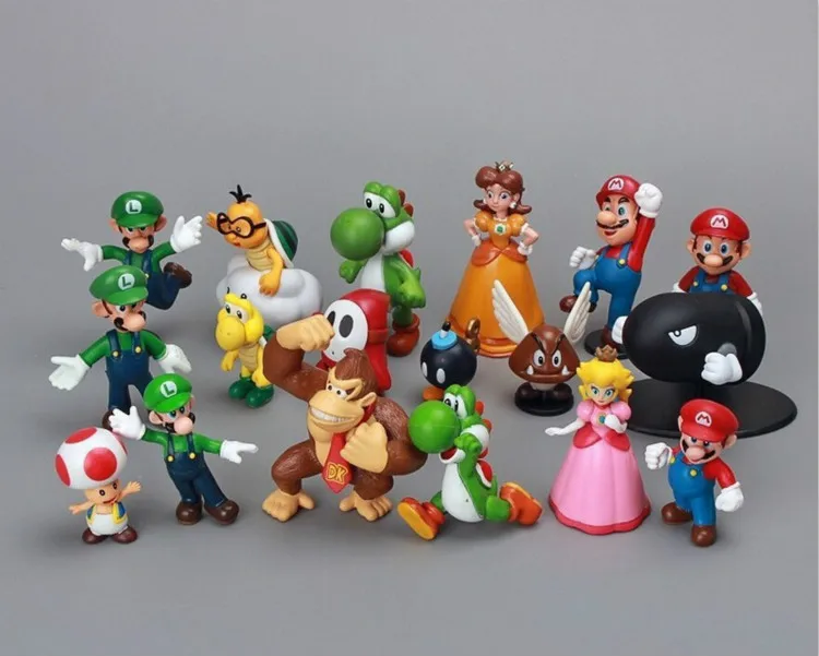 Super Mario Bros Family Mini PVC Figures Toys 18pcs/set Mario Luigi Wario Waluigi Toad Bowser Yoshi Peach Daisy Toy For Child