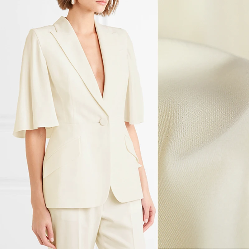 

140CM Wide 320G/M Solid Color White Wool Fabric for Autumn and Spring Suit Dress Coat Jacket E957