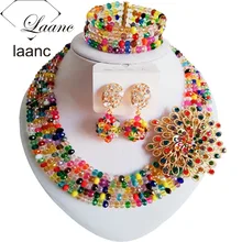 Nueva Moda de Las Mujeres Negras Multicolor Mezclado Grano Cristalino Nigeriano Boda Africana Joyería Del Grano Conjunto ABD179
