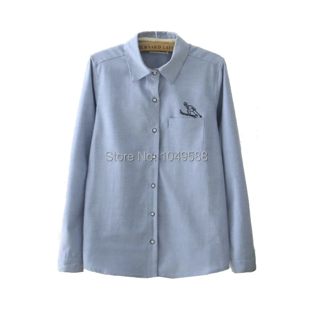WB334# Women's White / Blue Blouse With Ski Embroidery Roupas Blusas Femininas Ladies Body Shirt Clothes. |