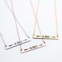 Minimalist Stainless Steel Inspirational Quote Bar Arrow Pendant Be Brave Necklaces For Women Men’s Jewelry Modern Chain Femme