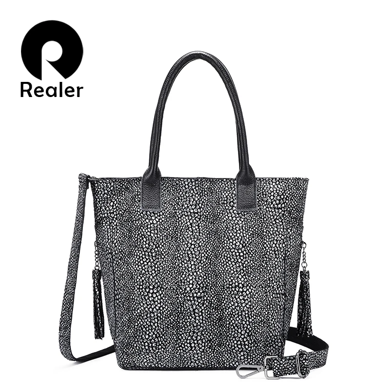 REALER genuine leather shoulder bag women handbags designer Hobo bag tote fashion ladies bags ...