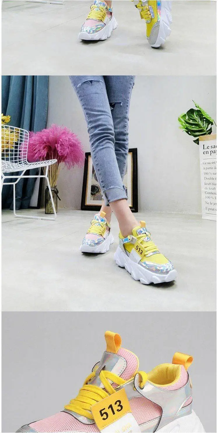 NEW Platform Sneakers Ultra-light Trend Women Shoes Bling Explosions Thick-soled Lace-up High-heeled Ladies Shoes Woman 35-40 W4