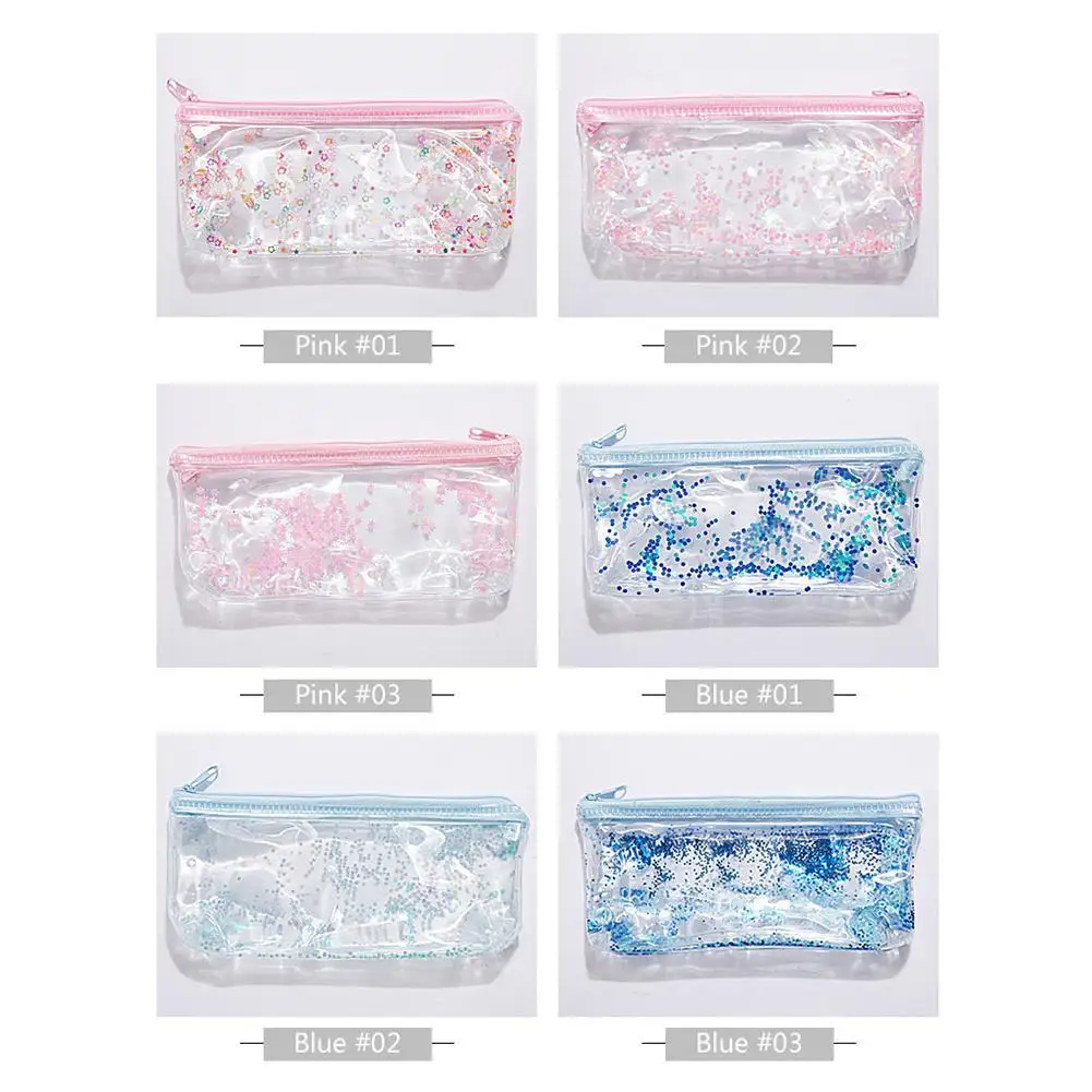 

Hot Fashion Liquid Bag Transparent Pencil Case Zipper Pen Pouch Stationery Organizer
