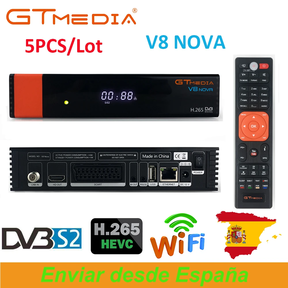 

5PCS GTMedia V8 Nova Full HD DVB-S2 Satellite Receiver Same V9 Super Upgrade From V8 Super Decoder Support H.265 Built-in WiFi