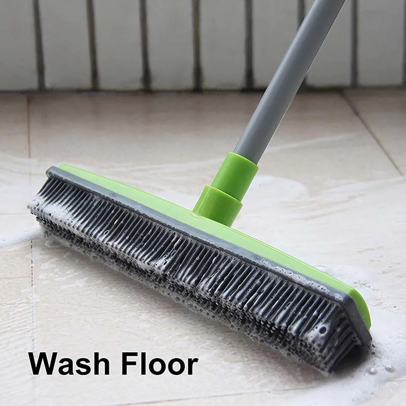 

Telescopic Clean Sweeper Squeegee Rubber Broom Magic Pet Hair Removal Device Scratch Bristle Long Push Broom