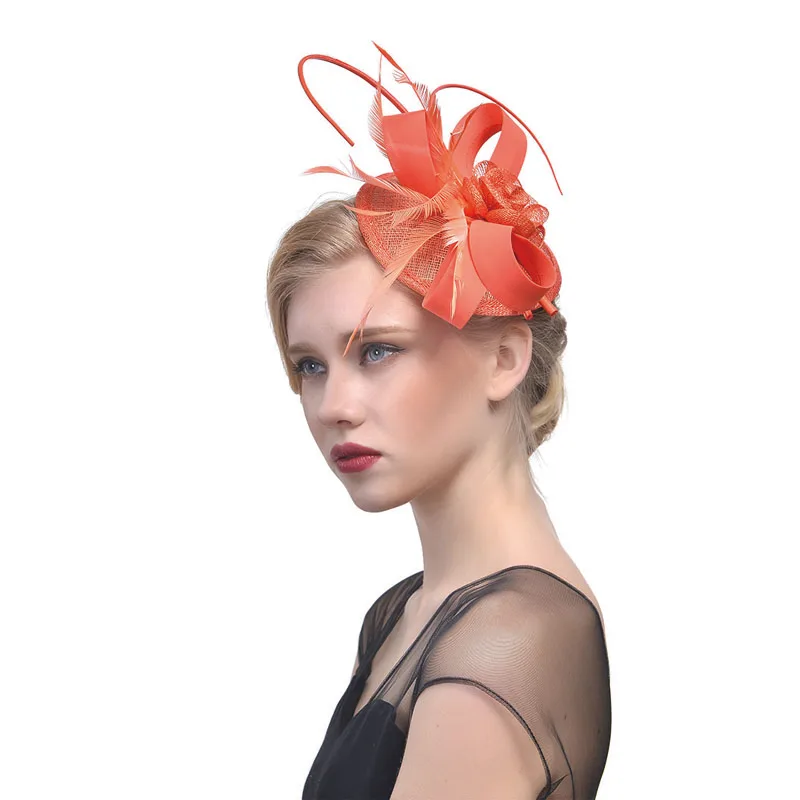 Красные/белые/черные шляпы Sinamay Королевский fascinators Свадебные гонок коктейль чародей женщины белье перо шляпа вечерние аксессуары для волос