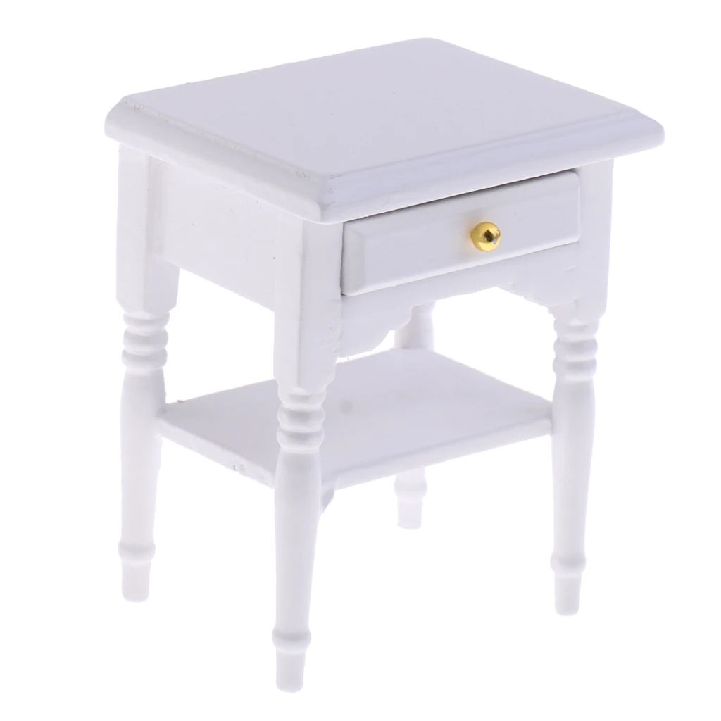 1/12 Dollhouse Miniature Furniture Bedside Table Nightstand with Drawer 1/12 Scale Doll House Decor Classic Toy for Children