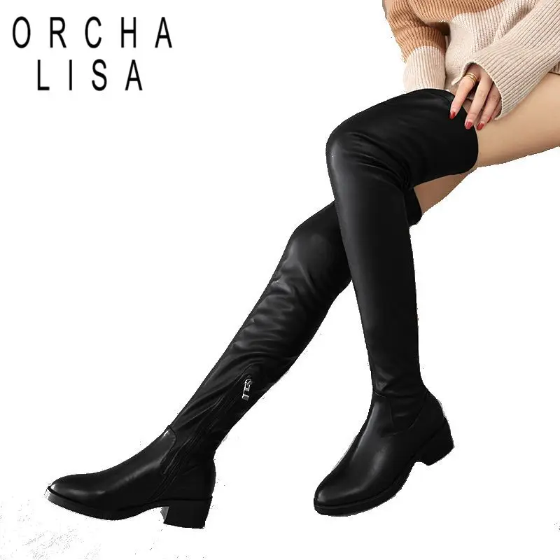 

ORCHA LISA Genuine Cow Leather Boots for Women Over the knee Round Toe Plus Size 32-43 Zipper Winter Boots Botas Feminina J345