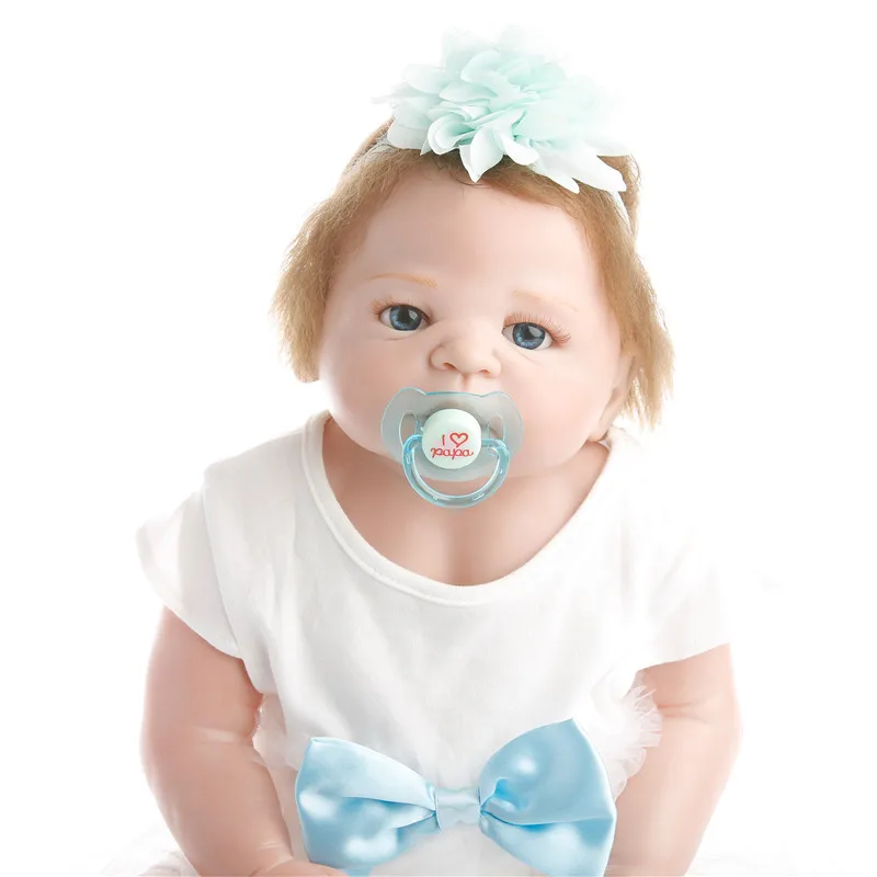 SanyDoll 22 дюйма 55 см силиконовые куклы reborn белое синее платье принцессы милая кукла