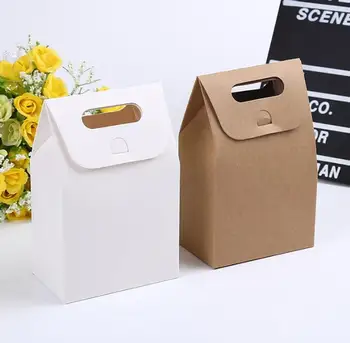 

500pcs 10*6*16cm Gift Kraft Box Craft Bag with Handle Soap Candy Bakery Cookie Biscuits Packaging Paper Boxes YA1029