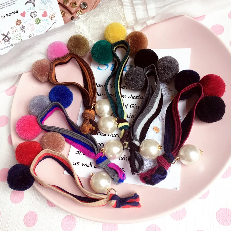 Korea Hair Accessories Colorful Ball Pearl Hair Ring Rubber Headband For Women Headwear Haar Accessoires Hair Bows -c